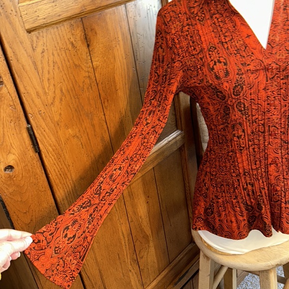 Pretty Rust & Deep Brown FALL Top🍁Button-Up🍁Bell sleeves🍃VERY GOOD CONDITION! - Picture 4 of 9